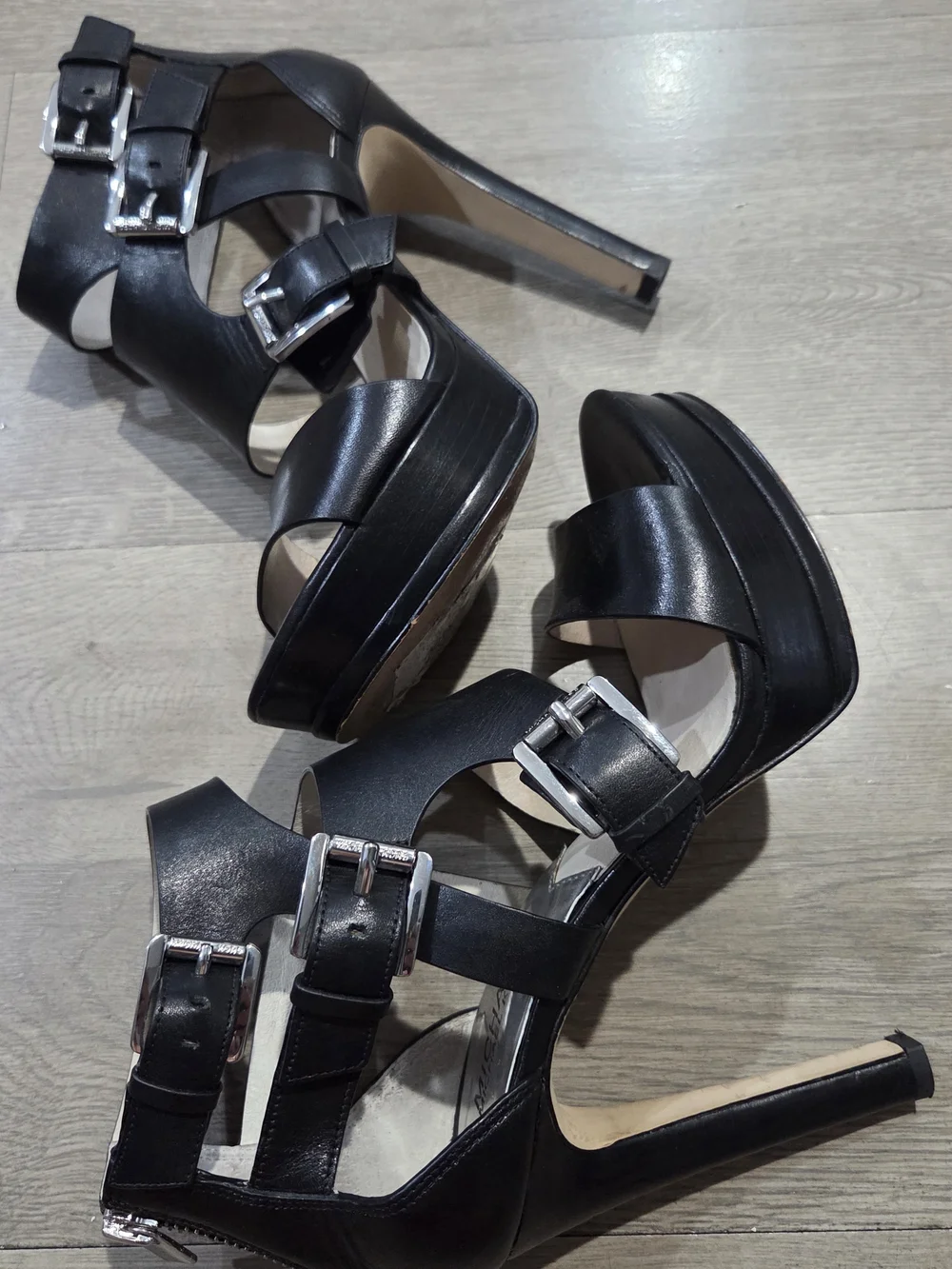 Michael Kors Black Multi-Strap Buckle Platform Heels